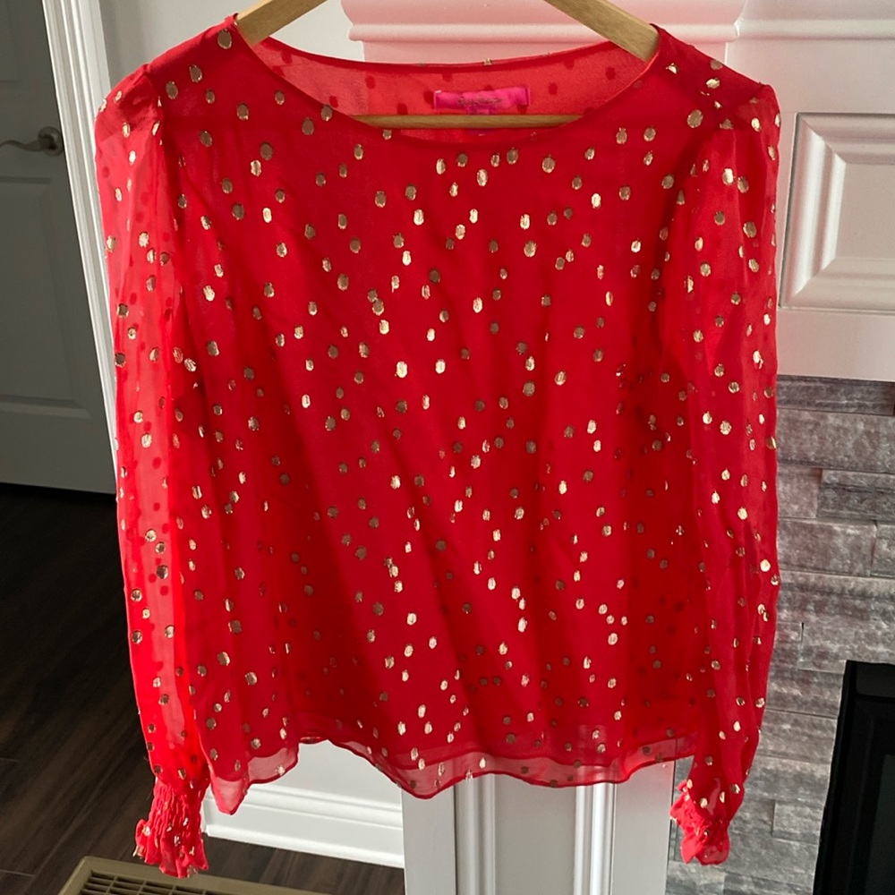 Lilly Pulitzer foil dotted silk blouse